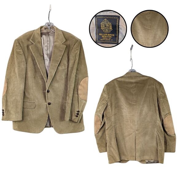 Miller-Bros Newton Jacket Wide Ribbed‎ Corduroy Dad Sport Coat Elbow Patches 40S - Picture 1 of 14
